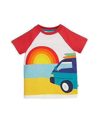 Frugi T-shirt con Applique Raine Raglan - Campervan - con Collo Elasticizzato - Cotone Organico T-shirt