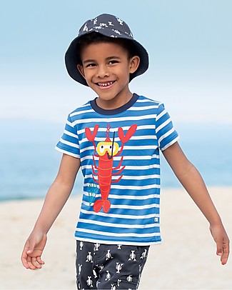 Frugi T-shirt con Applique Sid - Aragosta/Righe - 100% Cotone Bio T-Shirt e Canotte