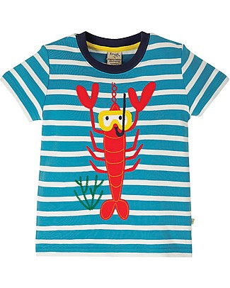 Frugi T-shirt con Applique Sid - Aragosta/Righe - 100% Cotone Bio T-Shirt e Canotte