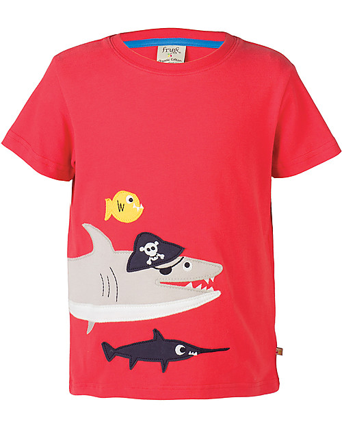 Frugi T-Shirt James, Rosso/Squalo - 100% cotone bio T-shirt