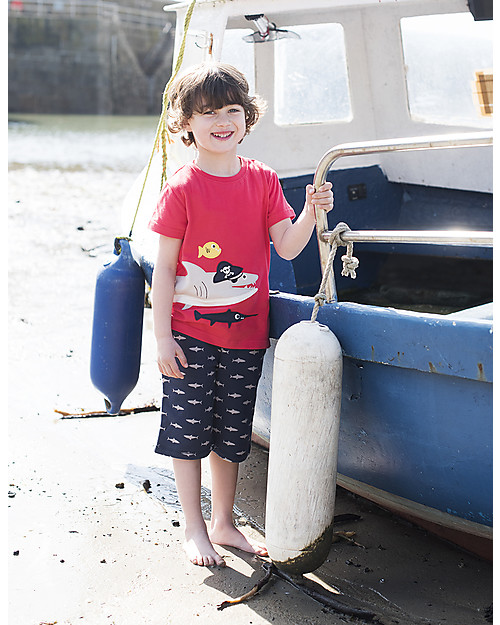 Frugi T-Shirt James, Rosso/Squalo - 100% cotone bio T-shirt