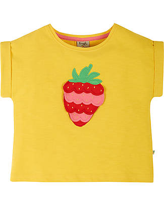 Frugi T-shirt Sophia Slub in Jersey - Giallo/ Fragola - Manica Arrotolata - Cotone Organico T-shirt
