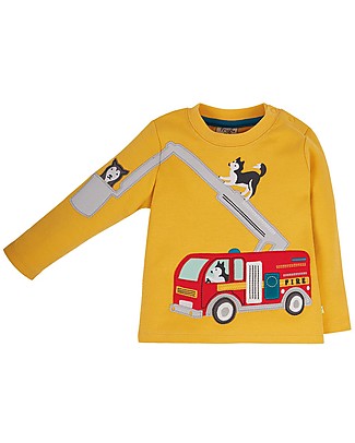 Frugi Top con Applique Doug - Pompieri - Cotone bio Maglie Manica Lunga