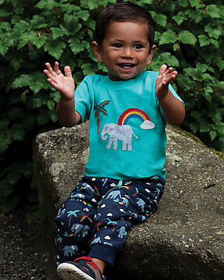 Frugi Top con Applique Little Creature - Acqua/Elefante - Cotone bio T-Shirt e Canotte