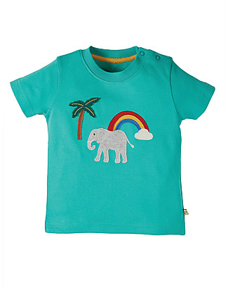 Frugi Top con Applique Little Creature - Acqua/Elefante - Cotone bio T-shirt
