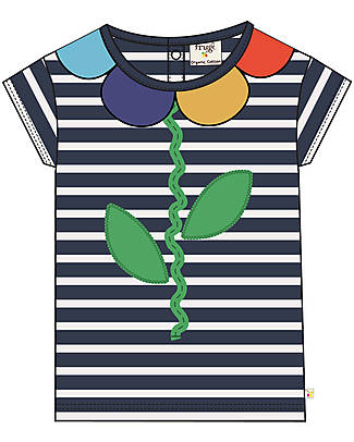 Frugi Top con Colletto in Petali 3D Flower - Indaco/Fiore - 100% Cotone bio T-shirt