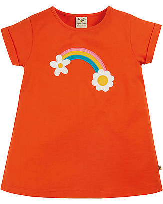 Frugi Top con Taglio Svasato e Applique Lizzie - Arancio/Arcobaleno - Cotone bio T-shirt