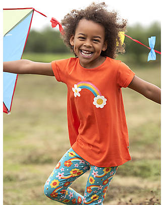 Frugi Top con Taglio Svasato e Applique Lizzie - Arancio/Arcobaleno - Cotone bio T-shirt