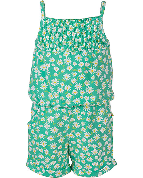 Frugi Tuta Bimba con Spalline, Verde+Fiorellini - Cotone bio elasticizzato Tutine Lunghe
