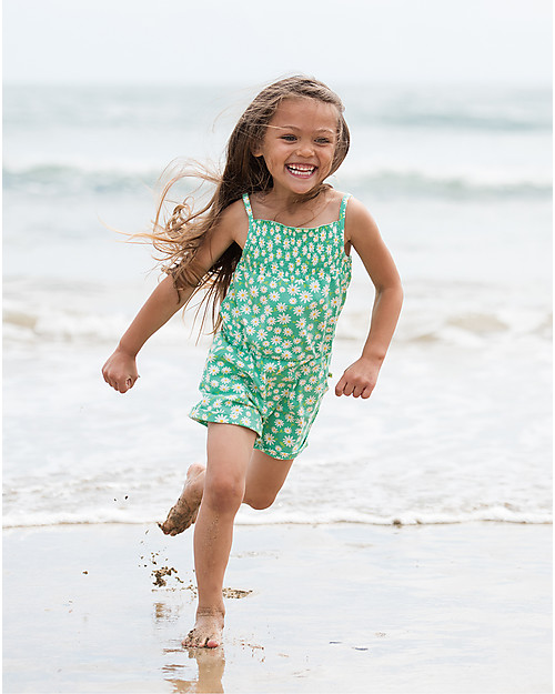 Frugi Tuta Bimba con Spalline, Verde+Fiorellini - Cotone bio elasticizzato Tutine Lunghe