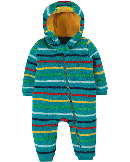 Frugi Tuta Imbottita in Pile Explorer - Azzurra Righe Arcobaleno - Realizzato con bottiglie di plastica riciclata! Tute Invernali