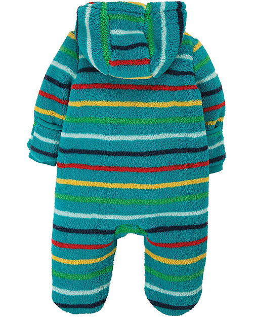 Frugi Tuta Imbottita in Pile Explorer - Azzurra Righe Arcobaleno - Realizzato con bottiglie di plastica riciclata! Tute Invernali