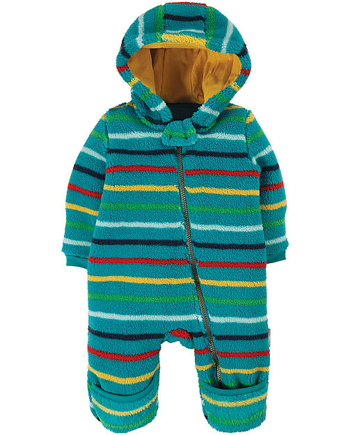 Frugi Tuta Imbottita in Pile Explorer - Azzurra Righe Arcobaleno - Realizzato con bottiglie di plastica riciclata! Tute Invernali