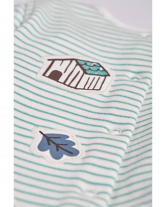 Frugi Tutina a Righe Con Applique - Bianco & Verde Tutine Lunghe