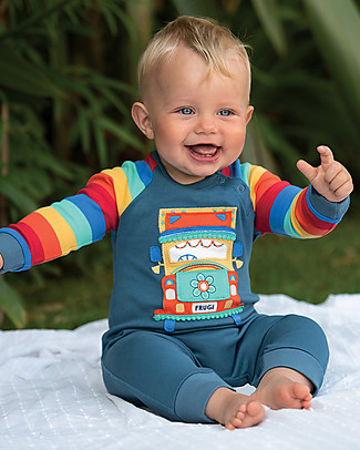 Frugi Tutina Cameron - Blu/Furgoncino - Cotone bio Tutine Lunghe Senza Piedi