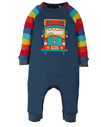 Frugi Tutina Cameron - Blu/Furgoncino - Cotone bio Tutine Lunghe Senza Piedi