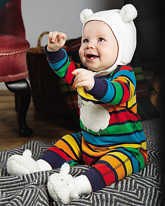 Frugi Tutina Charlie - Righe Arcobaleno/Pecorella - Cotone Bio Tutine Lunghe Senza Piedi