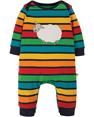 Frugi Tutina Charlie - Righe Arcobaleno/Pecorella - Cotone Bio Tutine Lunghe Senza Piedi