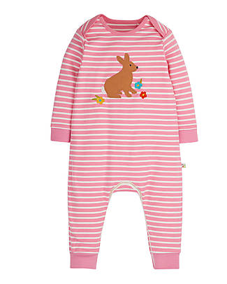 Frugi Tutina Charlie - Righe Rosa Chiaro e Coniglio - Pollinators - Cotone Organico Tutine Lunghe