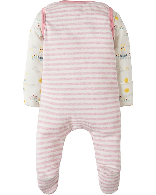 Frugi Tutina Con Piedi & Body a Manica Lunga, Rosa a Righe/Topolino - 100% cotone bio Tutine Lunghe