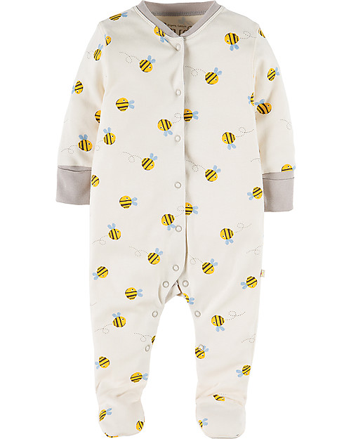 Frugi Tutina Con Piedi, Bianco/Api - 100% cotone bio Tutine Lunghe