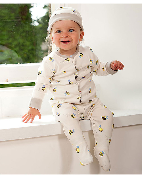 Frugi Tutina Con Piedi, Bianco/Api - 100% cotone bio Tutine Lunghe