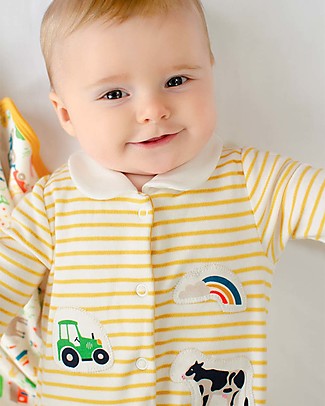 Frugi Tutina con Piedi e Colletto - Righe Gialle - 100% Cotone Bio Tutine Lunghe Con Piedi