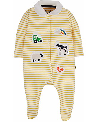 Frugi Tutina con Piedi e Colletto - Righe Gialle - 100% Cotone Bio Tutine Lunghe Con Piedi