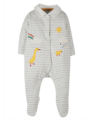 Frugi Tutina con Piedi e Colletto - Righe Grigie/Papere - 100% Cotone Bio Tutine Lunghe Con Piedi