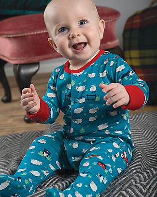 Frugi Tutina con Piedi Lovely - Pecorelle - Cotone Bio Tutine Lunghe Con Piedi
