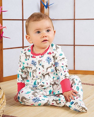 Frugi Tutina Con Piedi Lovely - Watermelon Sika Deer Ditsy - Cotone bio Tutine Lunghe Con Piedi