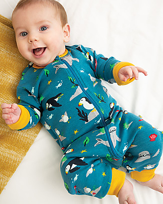 Frugi Tutina con Zip Zennor - Pulcinella di Mare - Cotone Tutine Lunghe Senza Piedi