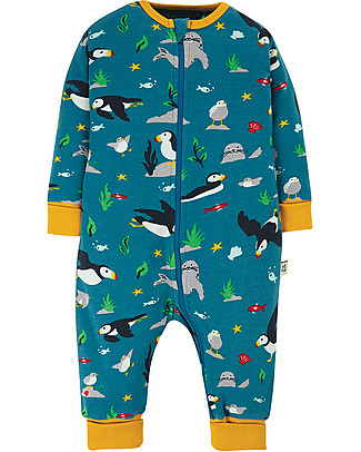 Frugi Tutina con Zip Zennor - Pulcinella di Mare - Cotone Tutine Lunghe Senza Piedi