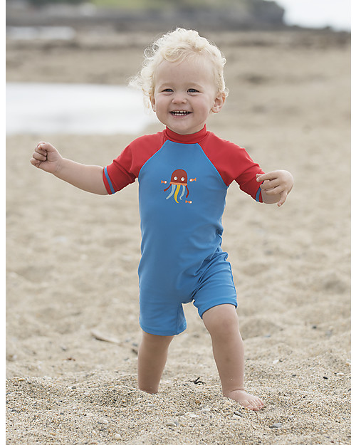 Frugi Tutina Costume da Mare, Celeste con Medusa - Protezione solare SPF 50+! T-shirt Anti UV