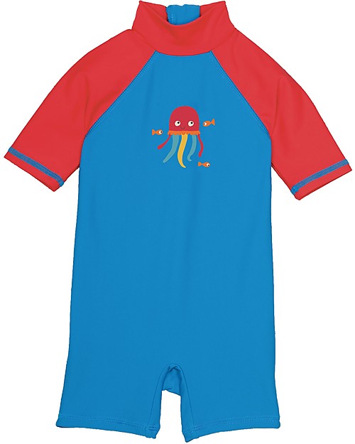 Frugi Tutina Costume da Mare, Celeste con Medusa - Protezione solare SPF 50+! T-shirt Anti UV