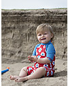Frugi Tutina Costume da Mare, Rosso con fiori - Protezione solare SPF 50+! T-shirt Anti UV