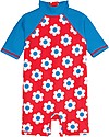 Frugi Tutina Costume da Mare, Rosso con fiori - Protezione solare SPF 50+! T-shirt Anti UV