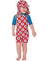 Frugi Tutina Costume da Mare, Rosso con fiori - Protezione solare SPF 50+! T-shirt Anti UV