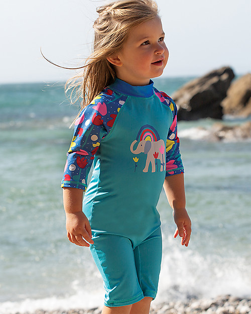 Frugi Tutina Costume Little Sun Safe - Elefante - Eco-friendly UPF 40+ T-shirt Anti UV