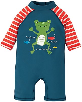 Frugi Tutina Costume Little Sun Safe - Rana/Steely Blue - UPF 50+ Costumi Anti Uv