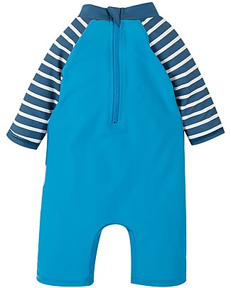 Frugi Tutina Costume Little Sun Safe - Squalo/Blu Motosu - UPF 50+ Tutine Lunghe Senza Piedi