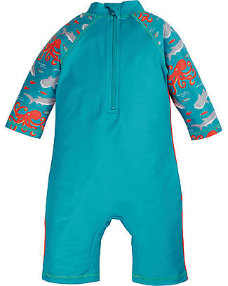 Frugi Tutina Costume Little Sun Safe - Tiger Orange/Octopus - Arancio/Polpo - UPF 40+ T-shirt Anti UV