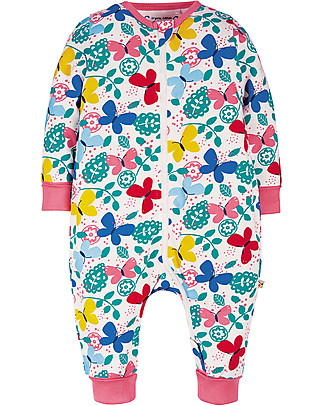 Frugi Tutina Estiva con Zip - Farfalle - Cotone bio Tutine Lunghe Senza Piedi
