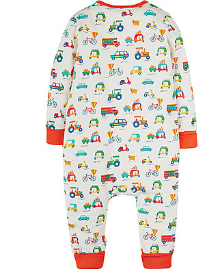 Frugi Tutina Estiva con Zip - Veicoli - Cotone bio Tutine Lunghe Senza Piedi
