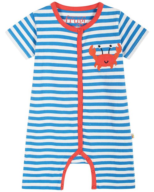 Frugi Tutina Granchio - Righe Bianche e Azzurre - 100% Cotone Bio Tutine Corte