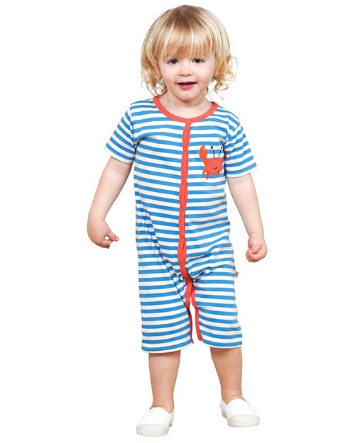 Frugi Tutina Granchio - Righe Bianche e Azzurre - 100% Cotone Bio Tutine Corte