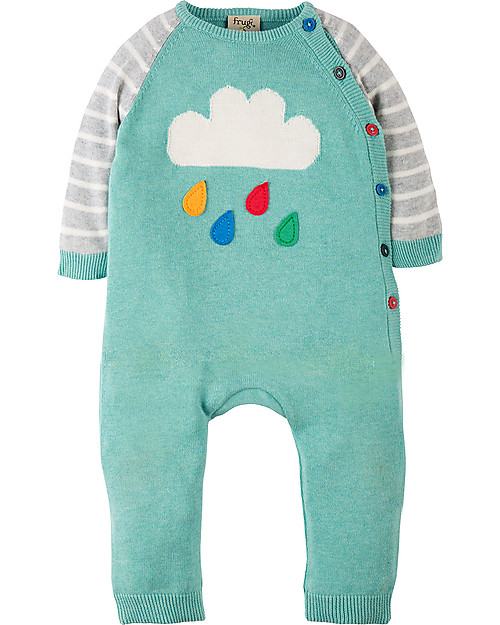Frugi Tutina in Maglia di Cotone Bio 100% - Acqua/Nuvolette Tutine Lunghe