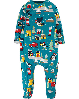 Frugi Tutina Kimono con Piedi Puffin Post - 100% Cotone Bio Tutine Lunghe Con Piedi