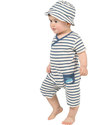 Frugi Tutina Kimono Maniche Corte - Righe Bianche e Blu - 100% Cotone Bio - ULTIMA TG NEONATO IN OFFERTA! Tutine Lunghe