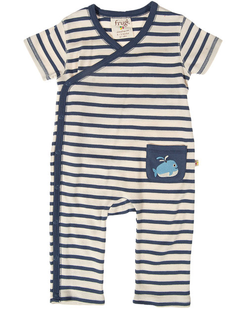 Frugi Tutina Kimono Maniche Corte - Righe Bianche e Blu - 100% Cotone Bio - ULTIMA TG NEONATO IN OFFERTA! Tutine Lunghe
